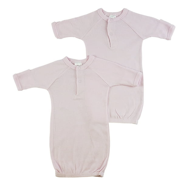 Preemie Solid Pink Gown 2 Pack 100% Cotton Snap Closure Easy Fit Machine Wash
